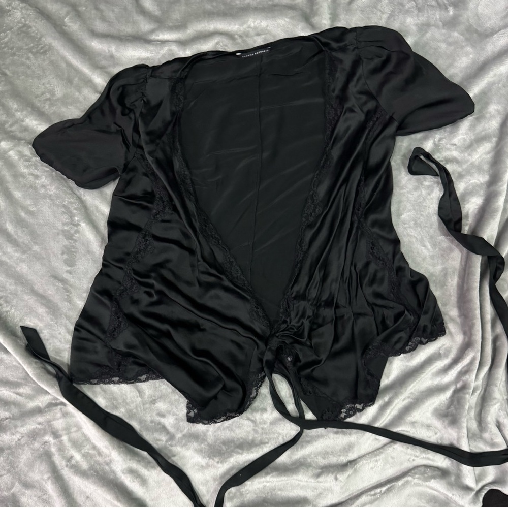 Black Satin Wrap Top